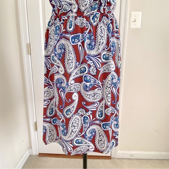 Banana Republic Paisley Medium Dress Red White Blue Stretch Summer Dress - Picture 8 of 15